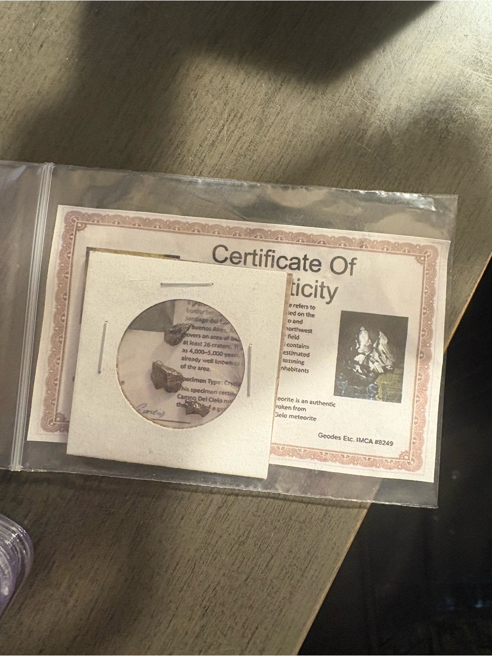 Certified Meteorite Fragment with Certificate - Brown/Tan